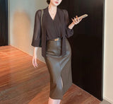 シフォンブラウス&フェイクレザースカート01506