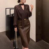 シフォンブラウス&フェイクレザースカート01506
