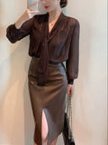 シフォンブラウス&フェイクレザースカート01506