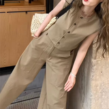 ノースリーブベスト+ワイドパンツセット01411