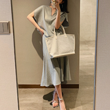 Vネックトップス&フィッシュテールスカートツーピースセット00789