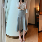 Vネックトップス&フィッシュテールスカートツーピースセット00789