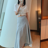 Vネックトップス&フィッシュテールスカートツーピースセット00789