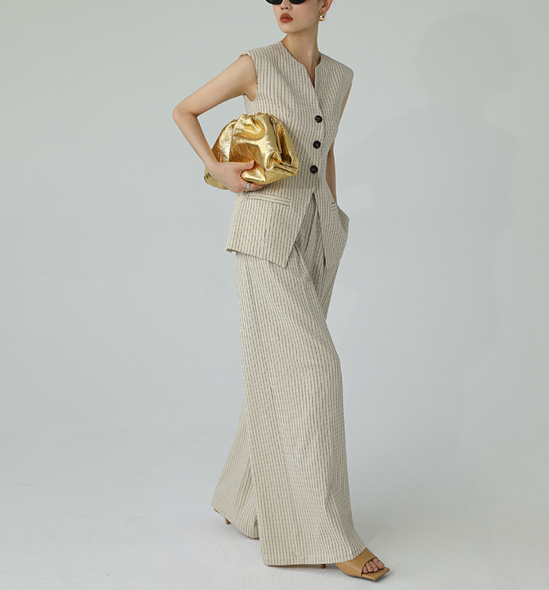 ストライプベスト＆ワイドパンツツーピースセット00828 – Okia