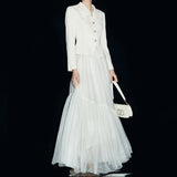 【新作早割12/30まで】ジュエルボタンツイードジャケット＆レースボリュームスカート01554