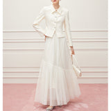 【新作早割12/30まで】ジュエルボタンツイードジャケット＆レースボリュームスカート01554