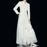 【新作早割12/30まで】ジュエルボタンツイードジャケット＆レースボリュームスカート01554