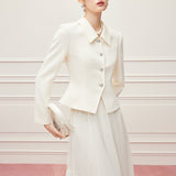 【新作早割12/30まで】ジュエルボタンツイードジャケット＆レースボリュームスカート01554