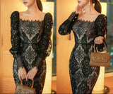 【新作早割12/9まで】シアーレーススレンダードレス01544