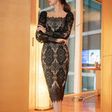 【新作早割12/9まで】シアーレーススレンダードレス01544