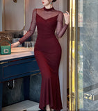 【新作早割12/30まで】シアーネックマーメイドラインワンピース01551