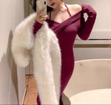 【新作早割1/13まで】エレガントオフショルニットドレス01559