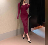 【新作早割1/13まで】エレガントオフショルニットドレス01559