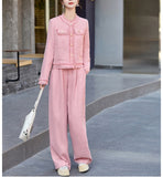 【2/8まで！春先取り10%OFF】ソフトツイードノーカラージャケット+ワイドパンツセット01563