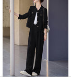 【2/8まで！春先取り10%OFF】ソフトツイードノーカラージャケット+ワイドパンツセット01563