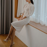 パフスリーブキーネックタイトワンピース01582