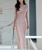 【新作早割3/3まで】サイドギャザーロングワンピース01584