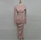 【新作早割3/3まで】サイドギャザーロングワンピース01584