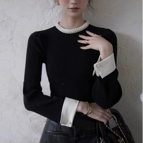 【新作早割11/4まで】パールネックリブニット01528