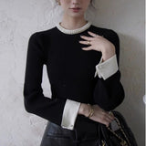 【新作早割11/4まで】パールネックリブニット01528