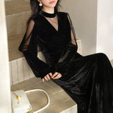 【新作早割12/23まで】シースルーベロアロングワンピース01547