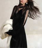 【新作早割12/23まで】シースルーベロアロングワンピース01547