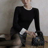 【新作早割11/4まで】パールネックリブニット01528