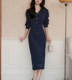 ストライプシャツカラーワンピース01561