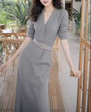 【秋アイテムSALE10/19まで】Vネックリブニットワンピース01302