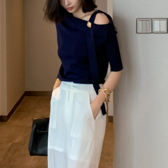 オフショルダーネイビーブルートップス00730 – Okia-official