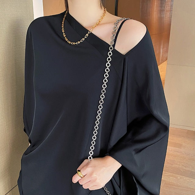 Ujoh オフショルダー アシンメトリー カッティング トップス ワンピース Ujoh オフショルダー アシンメトリー カッティング トップス